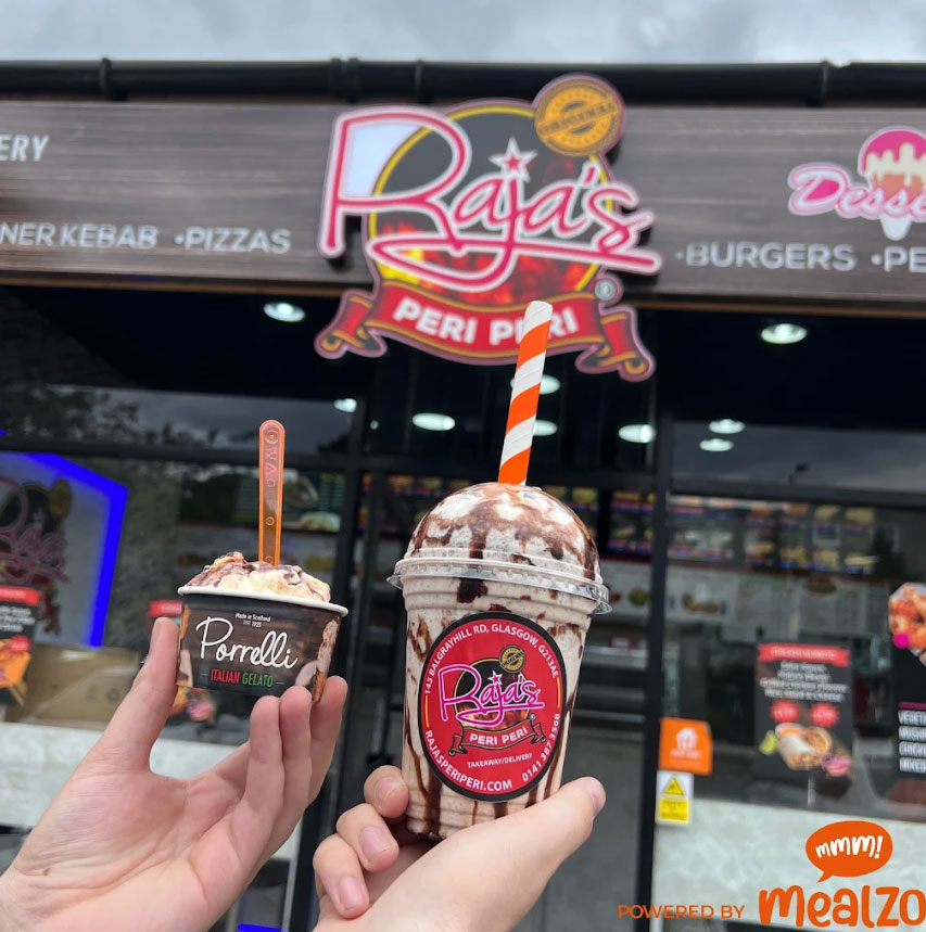 Ice cream and milkshake served at Raja's Peri Peri Takeaway in Glasgow